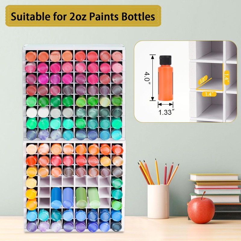 Krafetto 2 Pack 64 Grids Paint Organizer Storage Rack, Wall-mountable