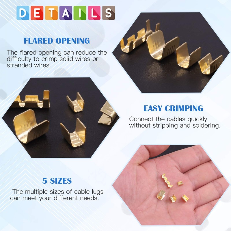Glarks 525Pcs U Shape Copper Wire CrimpTerminal Assortment Set Non-Insulated