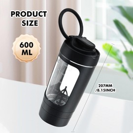 Elektrischer Protein Shaker, Elektrischer Eiweiß Shaker, Usb-Mixbecher 600ml, leistungsstarke Mixer-Flaschen, Tragbarer Mixerbecher, USB C Wiederaufladbare Mixer für Sport und Fitness (Schwarz)