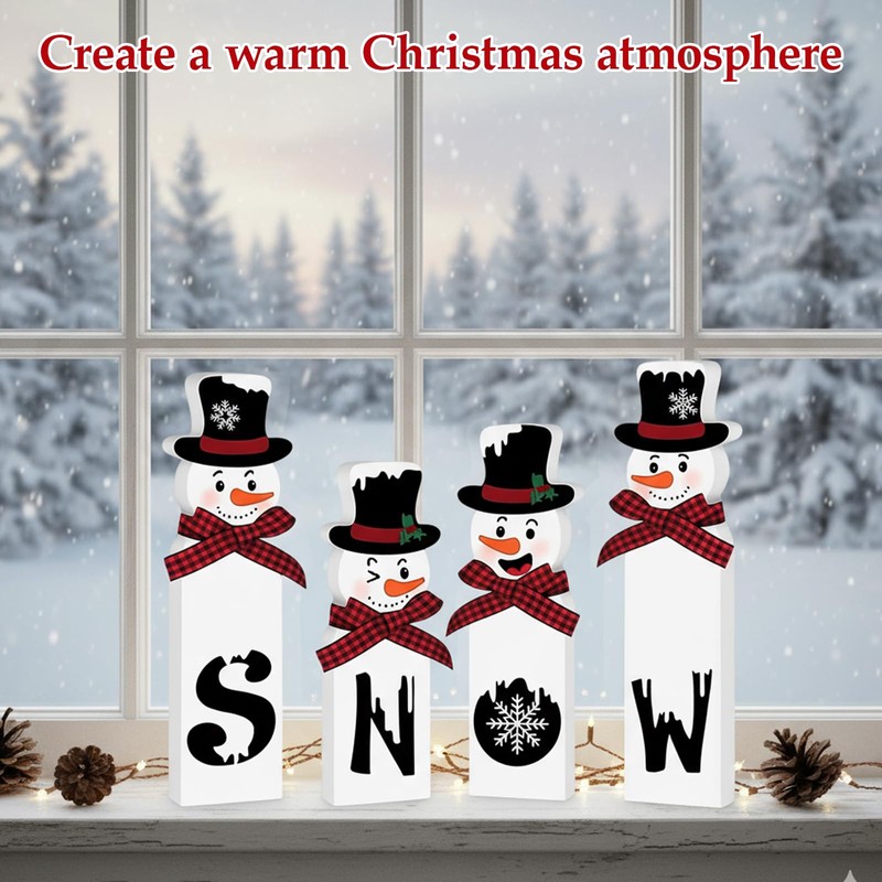 QhgPnt Christmas Decorations, Set of 4 Snowman Tabletop Decor, Traditional