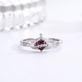 YueYuan Sacred Heart Ring 925 Sterling Silver Heart Ring with Red Crystal Claddagh Ring Religious Jewellery Gift for Women Birthday Valentine's Day, Sterling Silver, No Gemstone