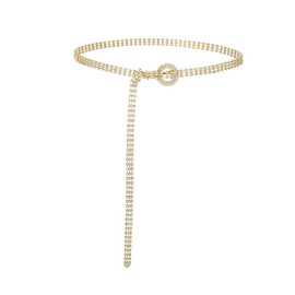 Urieo Women Rhinestone Belt for Dress Gold Bling Crystal Waist Belts Shiny Diamond Jeans Pants Ladies Chain Belt