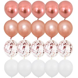 OTMVicor Metallic Rose Gold Balloons,20 pcs Rose Gold White Balloons,12 inch Rose Gold Confetti Balloons for Party