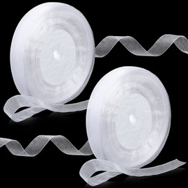 WILLBOND 98 Yards 5/8 Inch White Sheer Organza Ribbon for Christmas Gifts Wrapping Chiffon Ribbon Christmas Organza Satin Ribbon for Wedding Bouquet Ribbon, Decoration, Craft