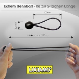 LUCIAMO Tensioning Elastic Bands with Ball Pack of 20 100 mm for Gazebo, Tent, Awning, Tarpaulin, Balcony Privacy Screen, Banner, Rubber Tensioner, Expander Loops, Tarpaulin Tensioner, Tent Rubber