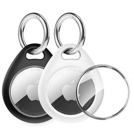 MOLOPPO Airtag Holder Air Tag Case with Keychain, Waterproof TPU Shell Protective Case with All Metal Keychain Stainless Steel Key Ring Clip, Airtag Accessories for GPS Item Finder Tracker,Black+White