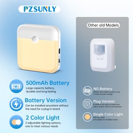 PZSUNLY Night Light for Kids,LED Rechargeable,Cabinet Lights Closet Lights,Indoor Motion Sensor Night Lights,Magnetic Hallway Light for Baby Bedroom Kitchen Stairs 6 Pack (Warm and White Light)