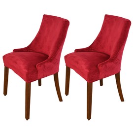 MIFXIN Velvet Wingback Chair Cover Slipcover Stretch Washable Sloping Armchair Protector Seat Cover for Dining Room Banquet Home Decor (Set of 2, Red)