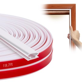 SUNMON Weather Stripping Silicone Door Seal Strip for Doors and Windows, 19.7ft Self-Adhesive Waterproof Window Sealing Strip (White)