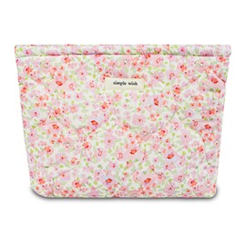 AMZMA Quilted Cotton Makeup Bag, Puffy Coquette Cosmetic Pouch for Women Teens Girls, Large Travel Toiletry Organizer, Cute Aesthetic Zippered Clutch