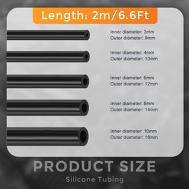 DMiotech 5Pcs Silicone Vacuum Hose Automotive,1/8" 5/32" 1/4" 5/16" 3/8" ID High Performance Silicone Vacuum Tubing Hose Line Kit 130PSI Max Pressure, 6.6FT Black