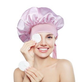 Silk Satin Bonnet for Sleeping Women Adjustable Hair Bonnet with Tie Band for Curly Natural Hair Breathable for Women(Pink)