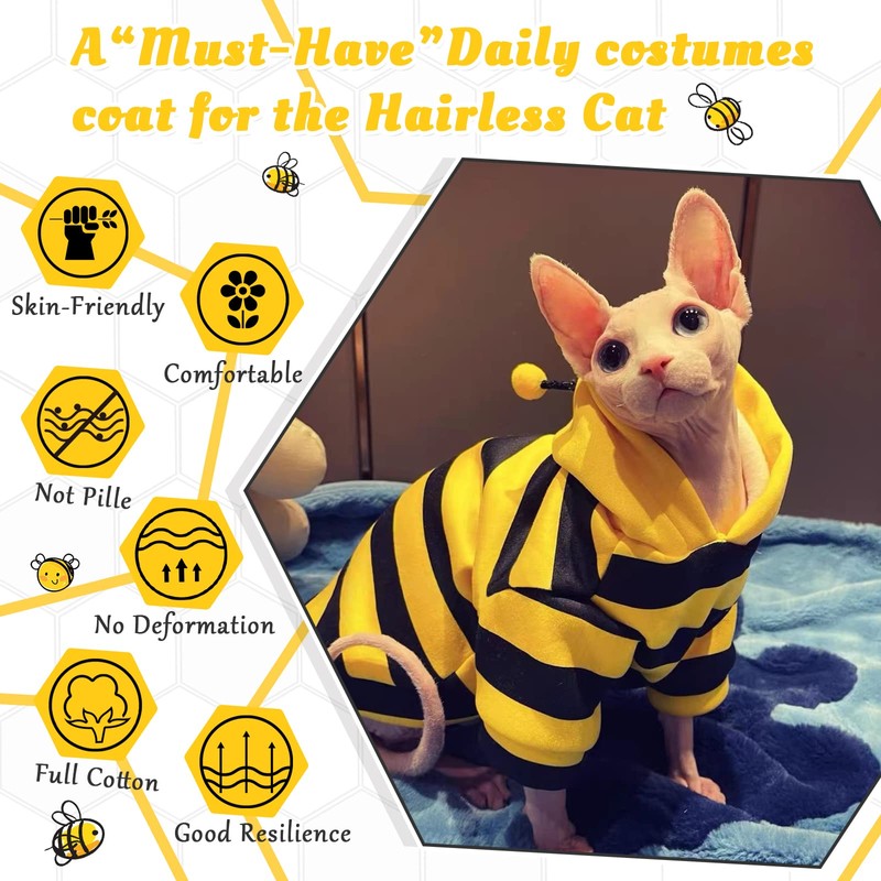 QBLEEV Sphynx Cat Clothes Honeybee, Cat Costumes for Cats Only,