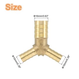 sourcing map 3 Pcs Brass Hose Barb Fitting Y Shaped 3 Way Connector Coupler, 5/8" x3/8" x3/8" ID Brass Fitting Air Hose Fittings Reducer for Connecting Water Fuel Air, Oil Hoses