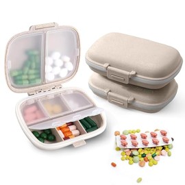 Organizador De Pastillas Portables, Pastillero Portátil Con 8 Compartimentos, Pastillero A Prueba De Humedad Para Medicamentos Y Vitaminas (Beige 3Pz)