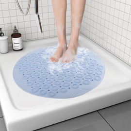 7VSTOHS Shower Mat, Round Shower Mat, PVC Bathroom Mat, Non-Slip Shower Tray Mat with Suction Cups, Shower Mats for Bathroom, Machine Washable, 55 x 55 cm