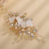 Teyglen Gold Rhinestone Flower Wedding Hair Comb Bridal Crystal Pearl