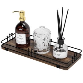 Pursura Bathroom Vanity Tray for Countertop Toiletries Perfume Makeup Soap Dispenser Toilet Tank, Kitchen Tray for Salt Spice, Decor Tray for Candle Nightstand Coffee 11.3”x 4.4” Brown-Black
