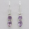 Amber America Facetted Oval Drop Purple AMETHYST Leverback Earrings 925