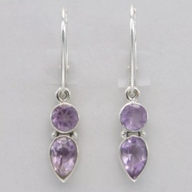 Amber America Facetted Oval Drop Purple AMETHYST Leverback Earrings 925 STERLING SILVER #35e
