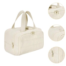 Vaveren Toiletry Bag Travel Makeup Bag Handbag Multipurpose Practical Cosmetic Organizer Open Toiletry Bag for Camping Holiday Hiking, White