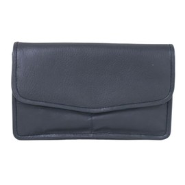 Luigi Women's Leather Clutch – 4, 2 Zipper Compartments,Card Holder Slots, Press Button Lock(Navy)