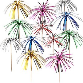 150 Pieces Foil Frill Firework Picks Cupcake Topper Toothpicks Sandwich Appetizer Cocktail Sticks Party Supplies for Food Picks Supplies Party Decoration (7.87 Inch, Multicolor)