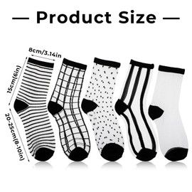 Lusofie 5Pairs Black See Through Sheer Ankle Socks Striped Plaid Dot Thin Transparent Socks for Women Girls Summer(Style A)