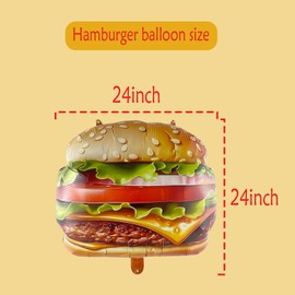 DIADARL 3pcs Hamburger Shaped Mylar Balloons, Hamburger Food Themed 24" Realistic Cheeseburger Foil Balloons for Birthday, Baby Shower, Carnival, Fast Food Snacks BBQ Party Decorations