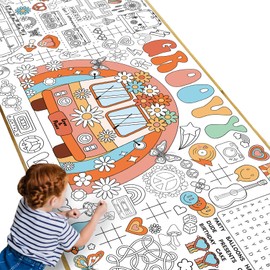 Hippies Giant Coloring Poster Large Groovy Retro Drawing Paper Coloring Tablecloth DIY Retro Groovy Theme Game Poster Table Cover Children Art Craft Colorings Mat Home Classroom Party Supplies