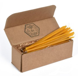 100% Pure Beeswax Taper Candles - Hanukkah, Birthday or Orthodox, All-Natural Handmade Dipped Smokeless Unscented 8.5" x 0.2" Pack of 24
