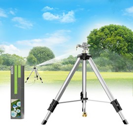 SPECILITE Brass Impact Sprinkler on Tripod Base, 50” Heavy Duty Metal Pulsating Telescoping Sprinkler, 360 Degree Irrigation for Large Area, Yard, Lawn, Waters up to 90ft, Covering up to 6360sqft