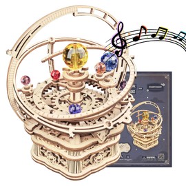 ROKR 3D Puzzles for Adults Orrery Music Box Wooden Model Building Set, DIY Wood Craft Kit Solar System Kit STEM Toys Gifts for Teens Boys/Girls Hobbies for Man/Woman