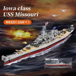 MISINI M6320 Military Series World War II Battleship Building Kit, 2228 Pieces USS Missouri Battleship, Toy Gift Ship Building Block Set for Adult Collection(Iowa)