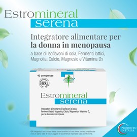 Estromineral Serena, 40 Compresse, Integratore Menopausa con Isoflavoni di Soia, Fermenti Lattici, Magnolia, Calcio, Magnesio e Vitamina D3, Senza Glutine e Senza Lattosio