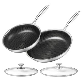 Stainless Steel Frying Pan Set 10" and 12" Frying Pan Skillet Set W/Cooking Lid Stay Cool Handle NonStick Frying Pan with Induction Gas Stovetops