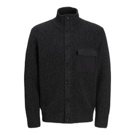 JACK & JONES Men's Jcomace Knit Cardigan SMU Cardigan, Black/detail: w. asphalt, M