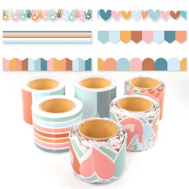 EggSun 6 Rolls 206.69ft Boho Bulletin Board Decorations, Bulletin Board Borders for Classroom, Rainbow Scalloped Trim Colorful Borders for Back to School Theme Classroom Office Decor Supplies (Boho)