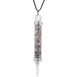 TUMBEELLUWA Chakra Wishing Bottle Pendant Healing Crystal Tumbled Stone Necklace Good Luck Amulet, Labradorite