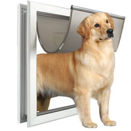 Extra Large Dog Door, XL Dog Door with Self-Closing Insulated Flaps for Extreme Weather, Heavy Duty Aluminum XXL Dogs Doors for Pets Up to 230LBS, for Interior & Exterior Doors, X-Large, Sliver