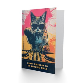 Artery8 Happy Birthday to an Amazing Child Grunge DJ Cat Lover Vinyl Decks Records Music Non Binary Gender Neutral Card