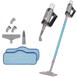 10-in-1 Steam Mop Dual-Rod Design with Detachable Handheld Steamer for Walls, Grouts, Hard Floors, Tiles, Includes Multi-Purpose Accessories and Washable Microfiber Pads