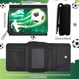 Xuniea Children's Wallet for Girls Boys Tri-Fold Wallet with Zip Wallet as a Gift for Kids Teenagers School, Green-and-black, Standard size, Football