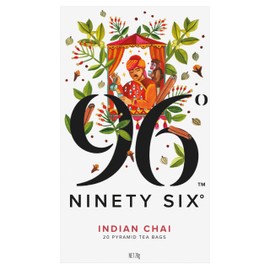 96° Indian Chai - 20 Pyramid Tea Bags, Individually Wrapped, Strong, Spiced and Aromatic, Biodegradable Plant-Based Bags