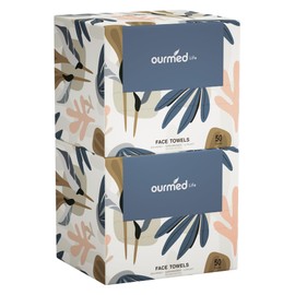 Ourmed Life Face Wipes, Biodegradable Disposable Face Towels for Sensitive Skin, Lint Free Face Wipes for Washing Face, Skin Care and Makeup Remover, Dry Wipes