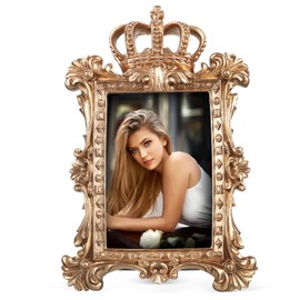 1pc Golden Resin Photo Frame with Kickstand, Vintage Photo Frame Luxury Poster Frames for Tabletop Wall Decor 5.7inches