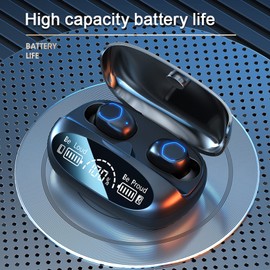 Wireless Earbuds,Bluetooth 5.3 Powerful Bass True Wireless Headphones,IPX7 Waterproof USB-C Button Control HiFi Sound In Ear CVC8.0 Tech Noise Reduction Earphones,One-Step Pairing,LED Display Headset