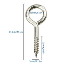 YPLonon Eye Bolts Eye Bolts Pack of 12 Eye Screws Wood Thread M5 x 65 mm Eye Screw Eyelets 304 Stainless Steel Ring Screw Self-Tapping Screws for Hanging Clothes Crafts Ropes