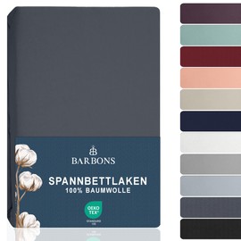 BARBONS Fitted Sheet 120 x 200 cm - 100% Cotton Fitted Sheet Oeko-Tex Certified Bed Sheet Jersey Bedding and Duvet Cover for Box Spring Bed and Thick Mattresses up to 27 cm - Dark Grey 120 x 200 cm