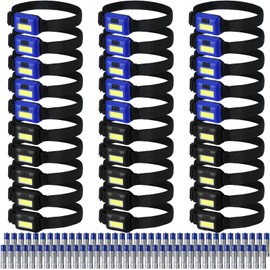 Macarrie 30 Pcs LED Headlamp Flashlight for Adults Outdoor Mardi Gras Flashlight Headlamps with Adjustable Headband Waterproof Head Lights with 3 Modes 90 AAA Batteries for Forehead Work Family Camp
